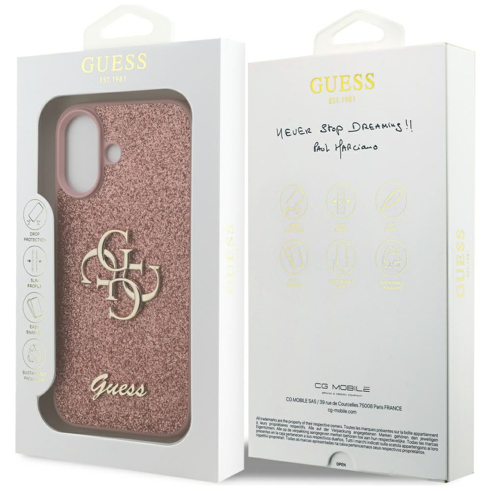 Skyddsfodral för Apple iPhone 17, Guess, Fixed Glitter Big 4G, Rosa