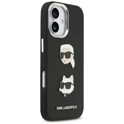Fodral för Apple iPhone 17, Karl Lagerfeld, Grained Karl & Choupette's Heads Pins and Logo, Svart
