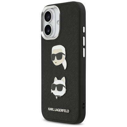 Fodral för Apple iPhone 17, Karl Lagerfeld, Grained Karl & Choupette's Heads Pins and Logo, Svart