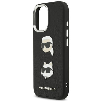 Fodral för Apple iPhone 17, Karl Lagerfeld, Grained Karl & Choupette's Heads Pins and Logo, Svart