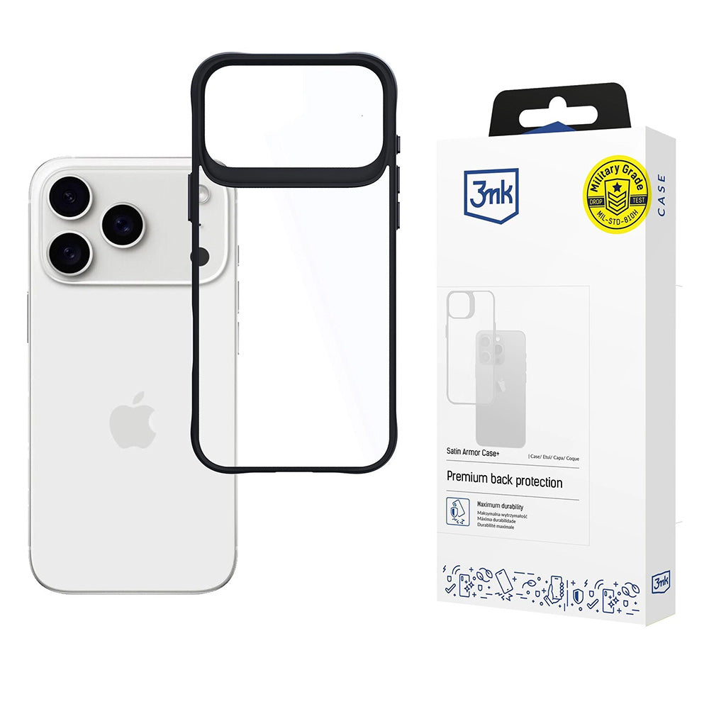 Skyddsfodral för Apple iPhone 17 Pro, 3MK, Satin Armor Case+, Svart
