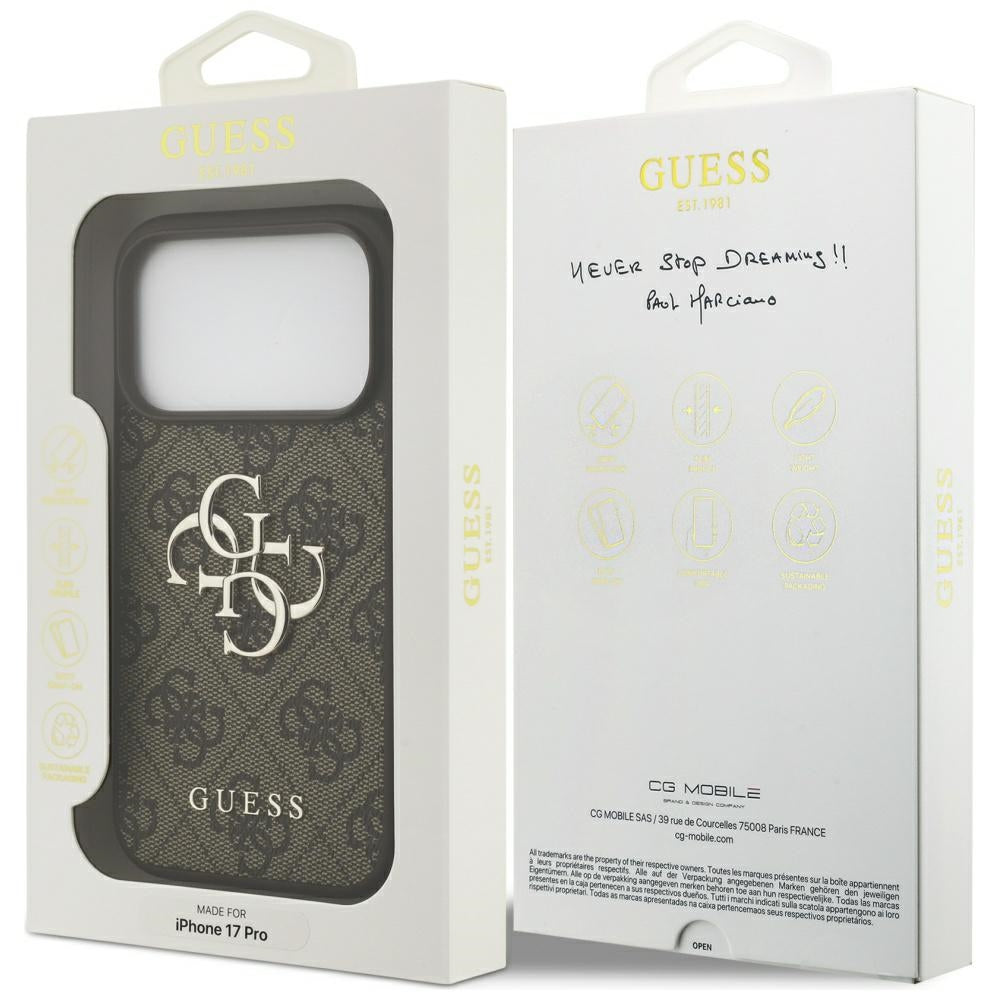 Skyddsfodral för Apple iPhone 17 Pro, Guess, 4G Big Logo, Brun