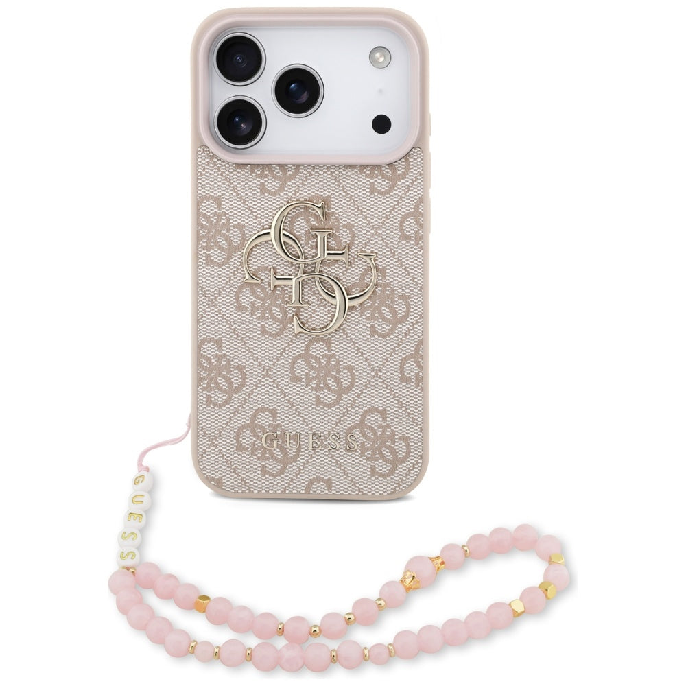 Skyddsfodral för Apple iPhone 17 Pro, Guess, 4G Classic Logo med rem, Rosa
