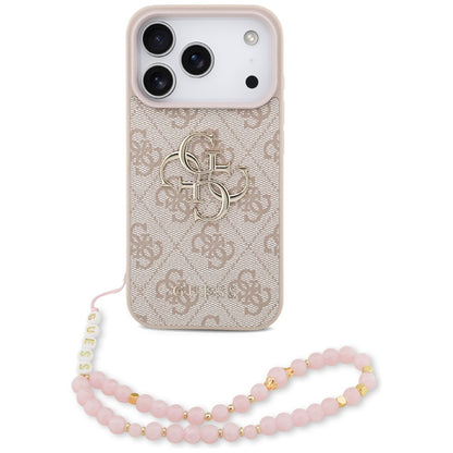 Skyddsfodral för Apple iPhone 17 Pro, Guess, 4G Classic Logo med rem, Rosa