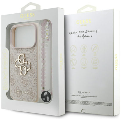 Skyddsfodral för Apple iPhone 17 Pro, Guess, 4G Classic Logo med rem, Rosa