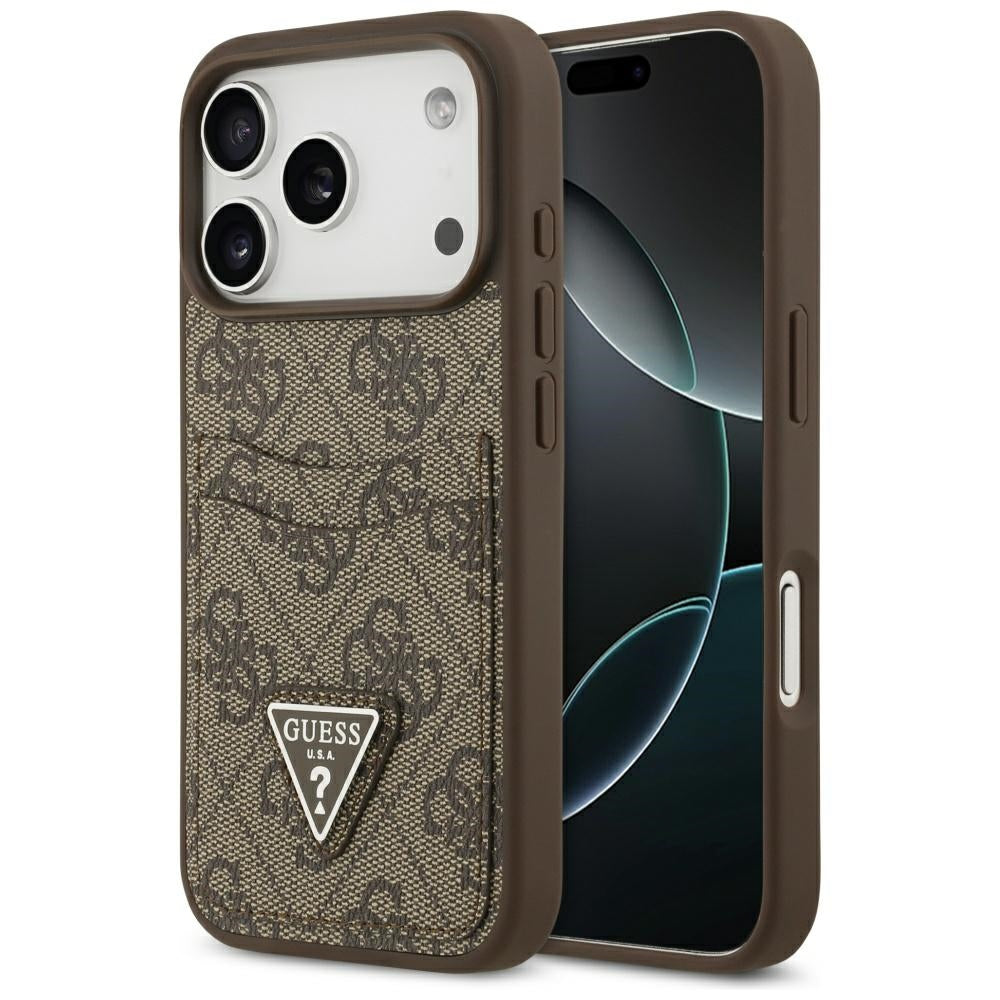 Fodral för Apple iPhone 17 Pro, Guess, 4G Double Card Triangle, Brun
