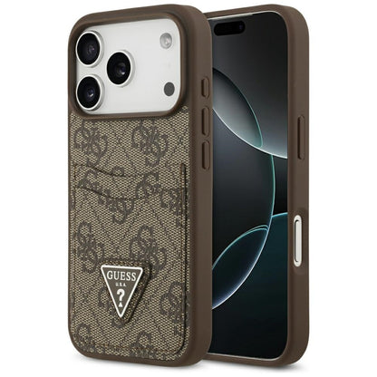 Fodral för Apple iPhone 17 Pro, Guess, 4G Double Card Triangle, Brun