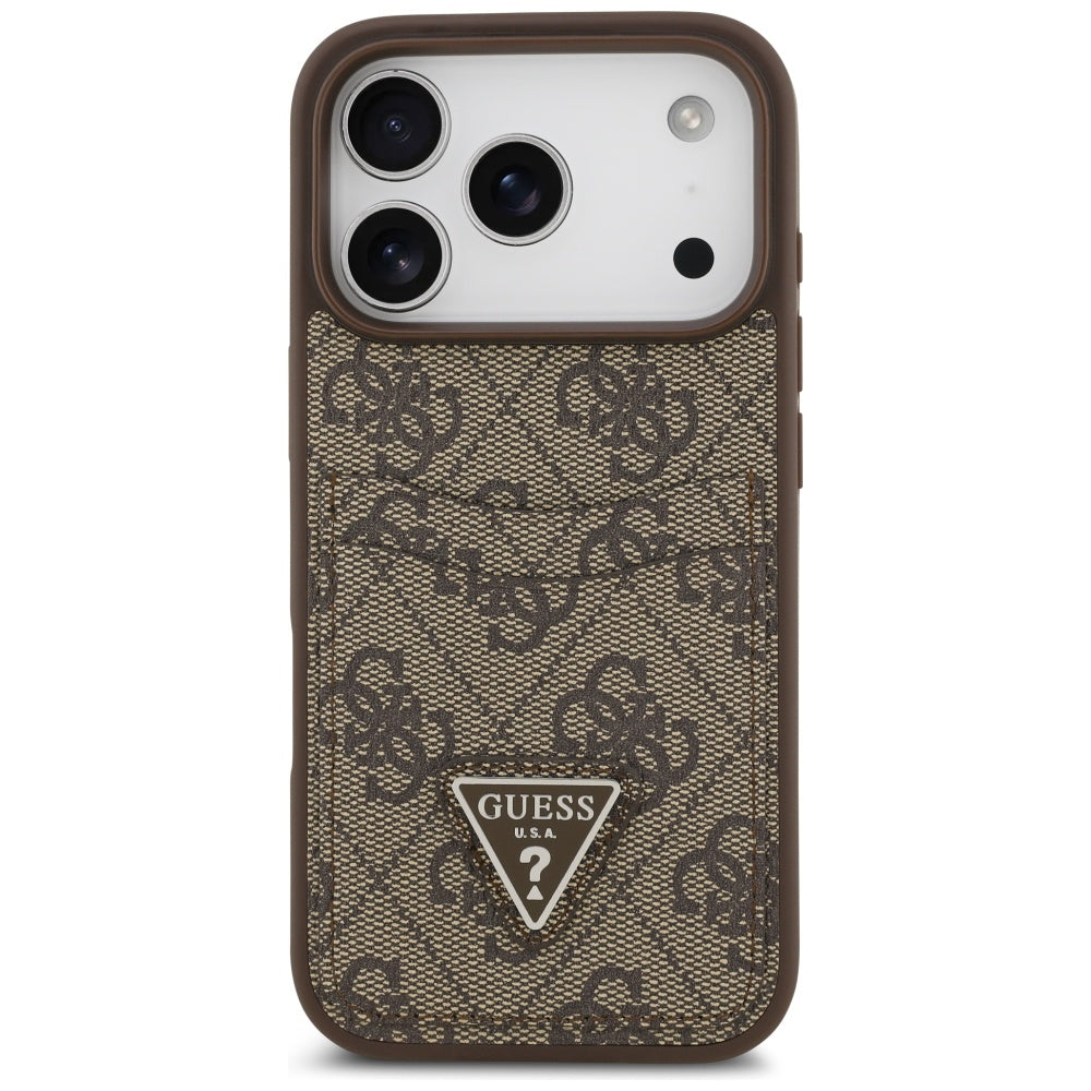 Fodral för Apple iPhone 17 Pro, Guess, 4G Double Card Triangle, Brun