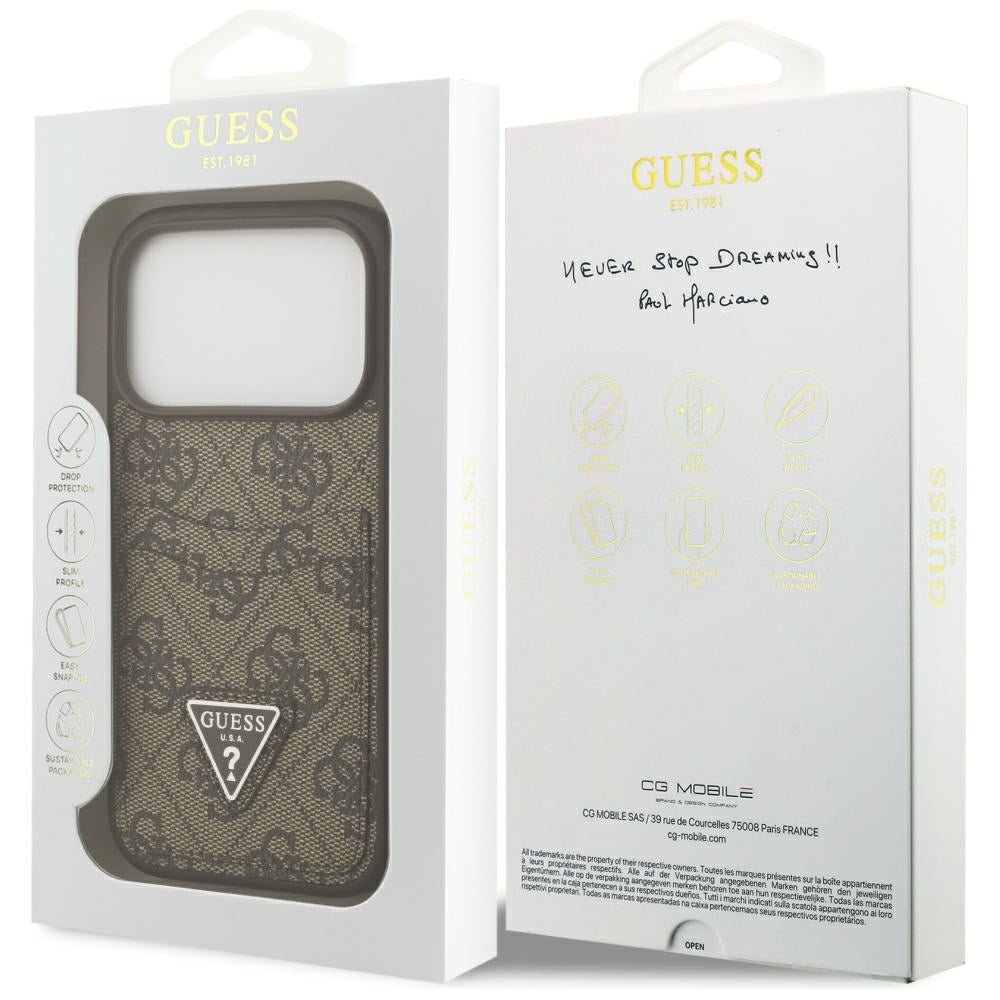 Fodral för Apple iPhone 17 Pro, Guess, 4G Double Card Triangle, Brun