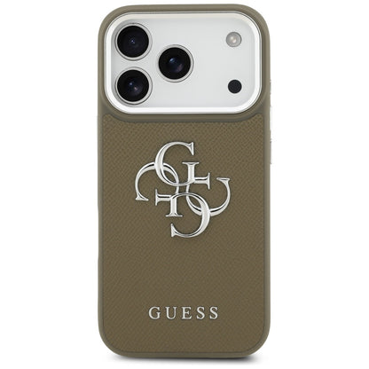 Skyddsfodral för Apple iPhone 17 Pro, Guess, 4G Grained Big And Classic Logo, Brun Silver