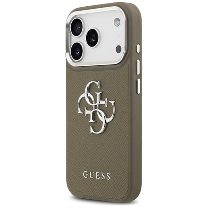 Skyddsfodral för Apple iPhone 17 Pro, Guess, 4G Grained Big And Classic Logo, Brun Silver