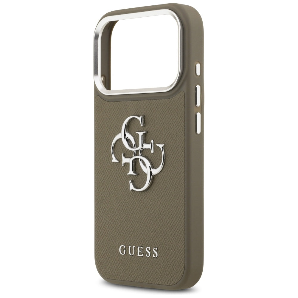 Skyddsfodral för Apple iPhone 17 Pro, Guess, 4G Grained Big And Classic Logo, Brun Silver