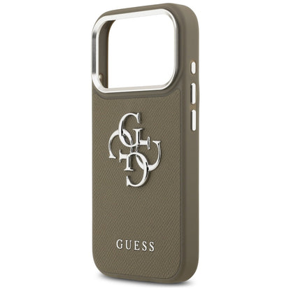 Skyddsfodral för Apple iPhone 17 Pro, Guess, 4G Grained Big And Classic Logo, Brun Silver