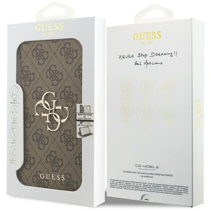 Fodral för Apple iPhone 17 Pro, Guess, 4G Metal Logo, Brun
