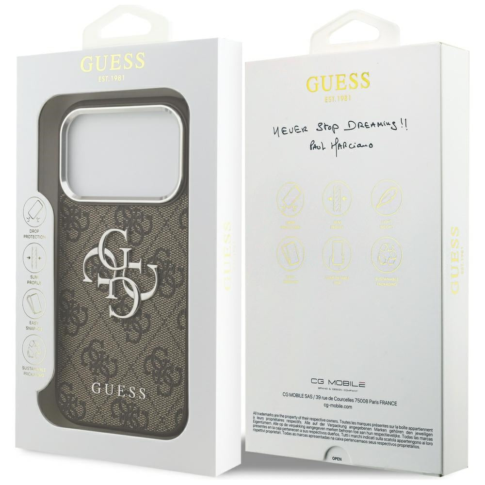 Fodral för Apple iPhone 17 Pro, Guess, Big 4G Logo Classic, Brun Silver