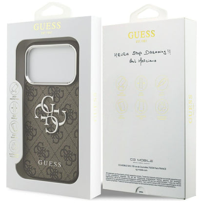 Fodral för Apple iPhone 17 Pro, Guess, Big 4G Logo Classic, Brun Silver