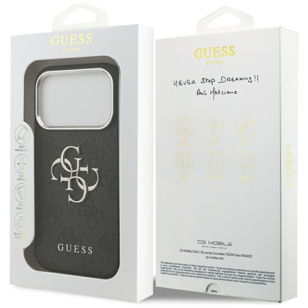Fodral för Apple iPhone 17 Pro, Guess, Big 4G Logo Classic, Svart Silver