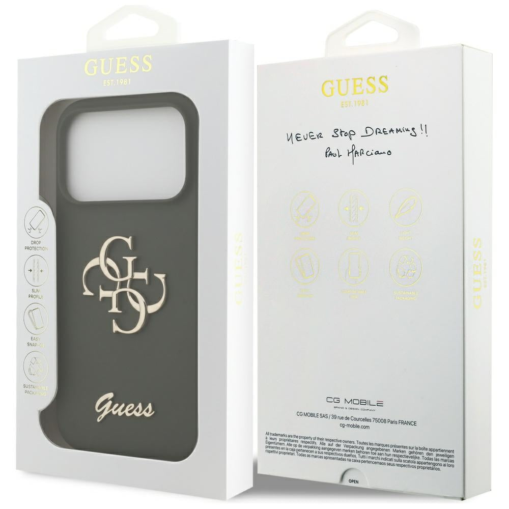 Fodral för Apple iPhone 17 Pro, Guess, Big 4G Script, Kaki
