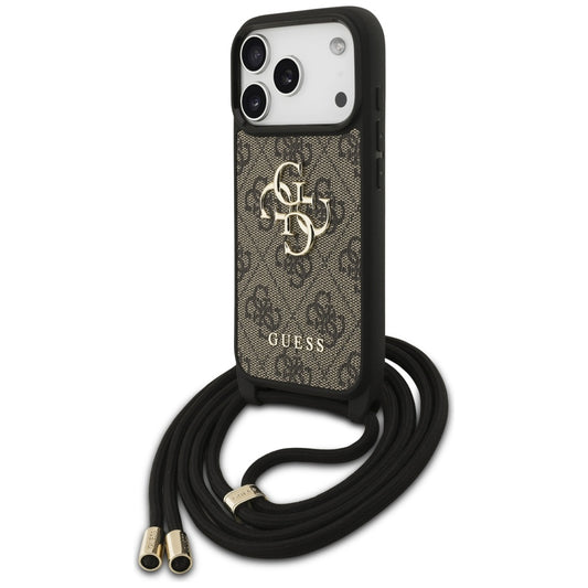 Fodral för Apple iPhone 17 Pro, Guess, Crossbody Cord 4G Big Log, Brun