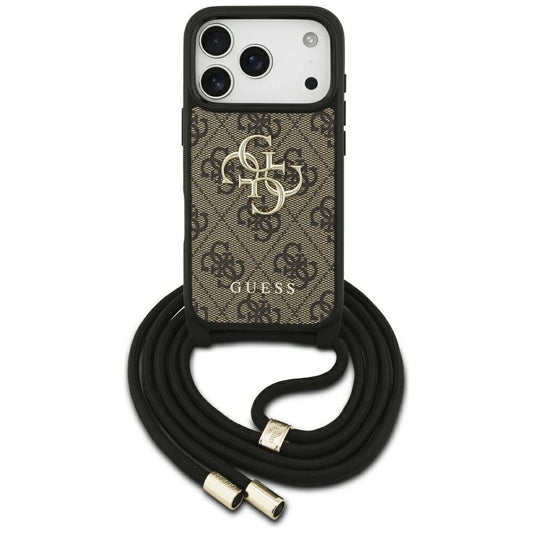 Fodral för Apple iPhone 17 Pro, Guess, Crossbody Cord 4G Big Log, Brun