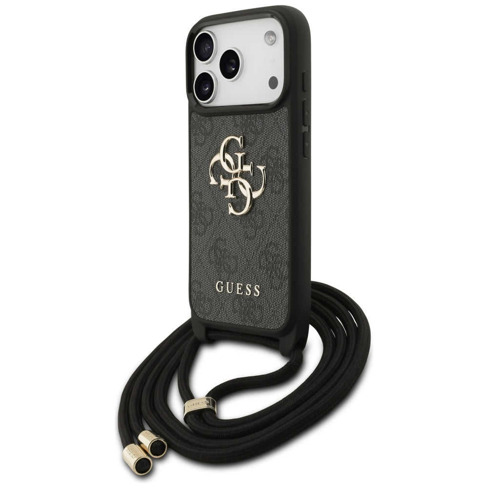 Fodral för Apple iPhone 17 Pro, Guess, Crossbody Cord 4G Big Log, Svart