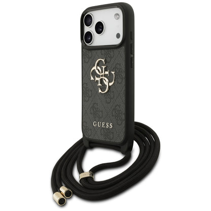 Fodral för Apple iPhone 17 Pro, Guess, Crossbody Cord 4G Big Log, Svart
