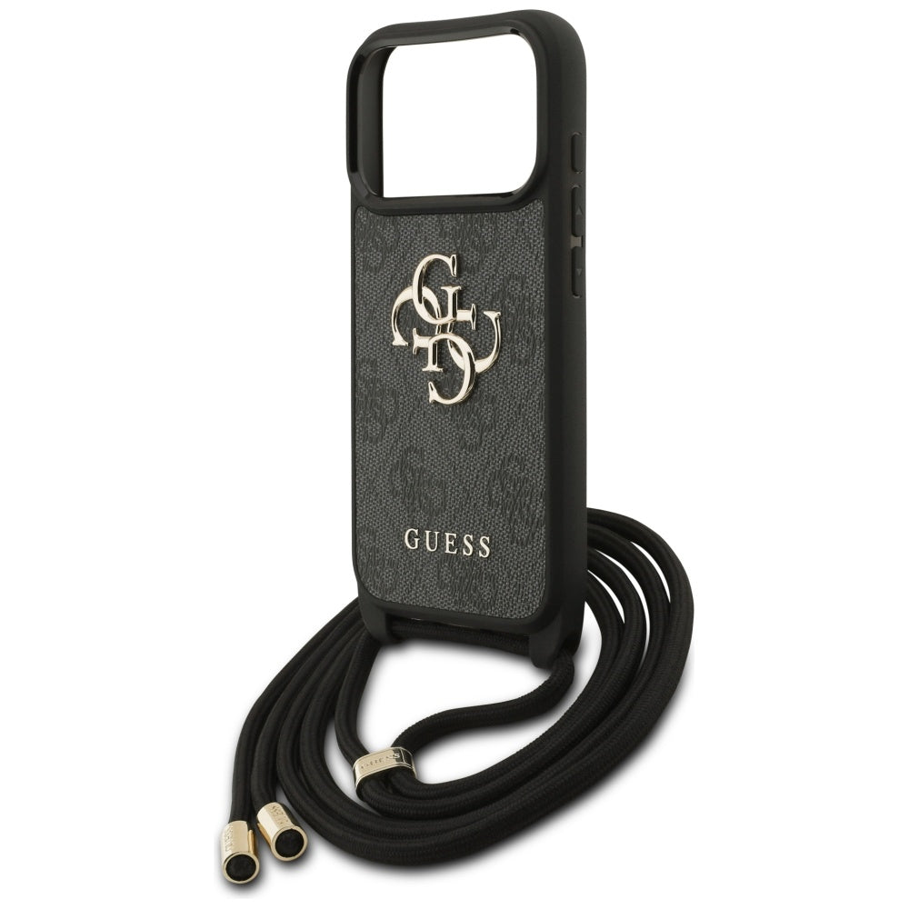 Fodral för Apple iPhone 17 Pro, Guess, Crossbody Cord 4G Big Log, Svart