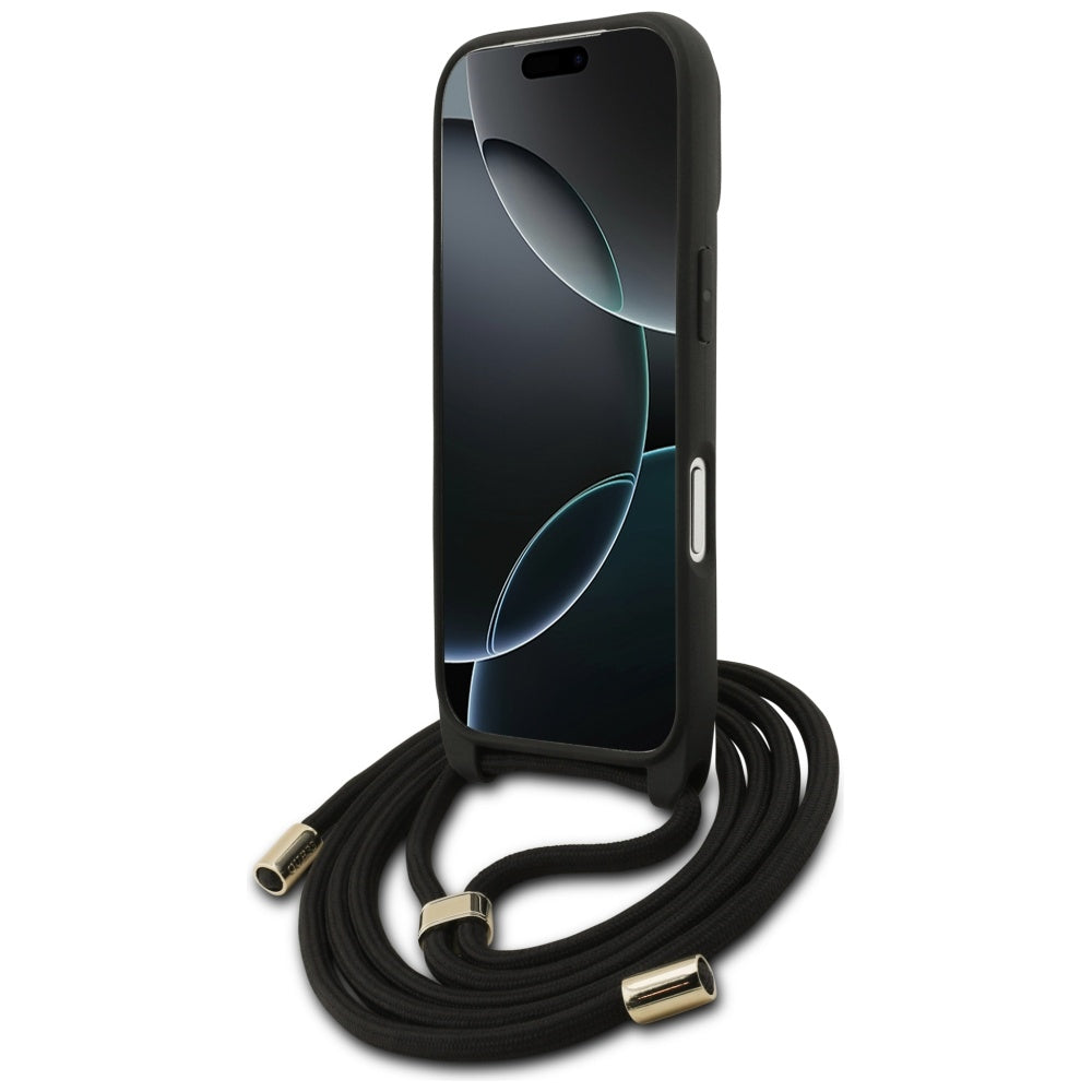 Fodral för Apple iPhone 17 Pro, Guess, Crossbody Cord 4G Big Log, Svart