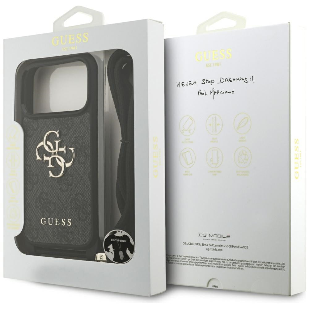 Fodral för Apple iPhone 17 Pro, Guess, Crossbody Cord 4G Big Log, Svart