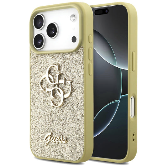 Skyddsfodral för Apple iPhone 17 Pro, Guess, Fixed Glitter Big 4G, Guld