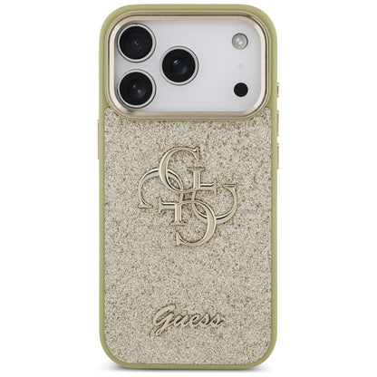 Skyddsfodral för Apple iPhone 17 Pro, Guess, Fixed Glitter Big 4G Metal Frame, Guld