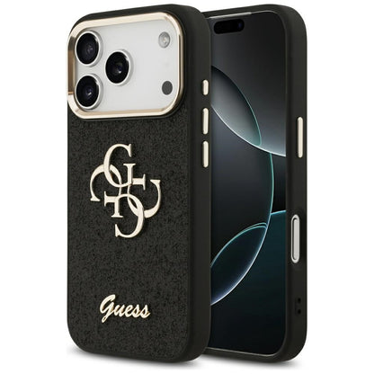 Skyddsfodral för Apple iPhone 17 Pro, Guess, Fixed Glitter Big 4G Metal Frame, Svart