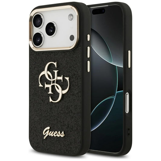 Skyddsfodral för Apple iPhone 17 Pro, Guess, Fixed Glitter Big 4G Metal Frame, Svart