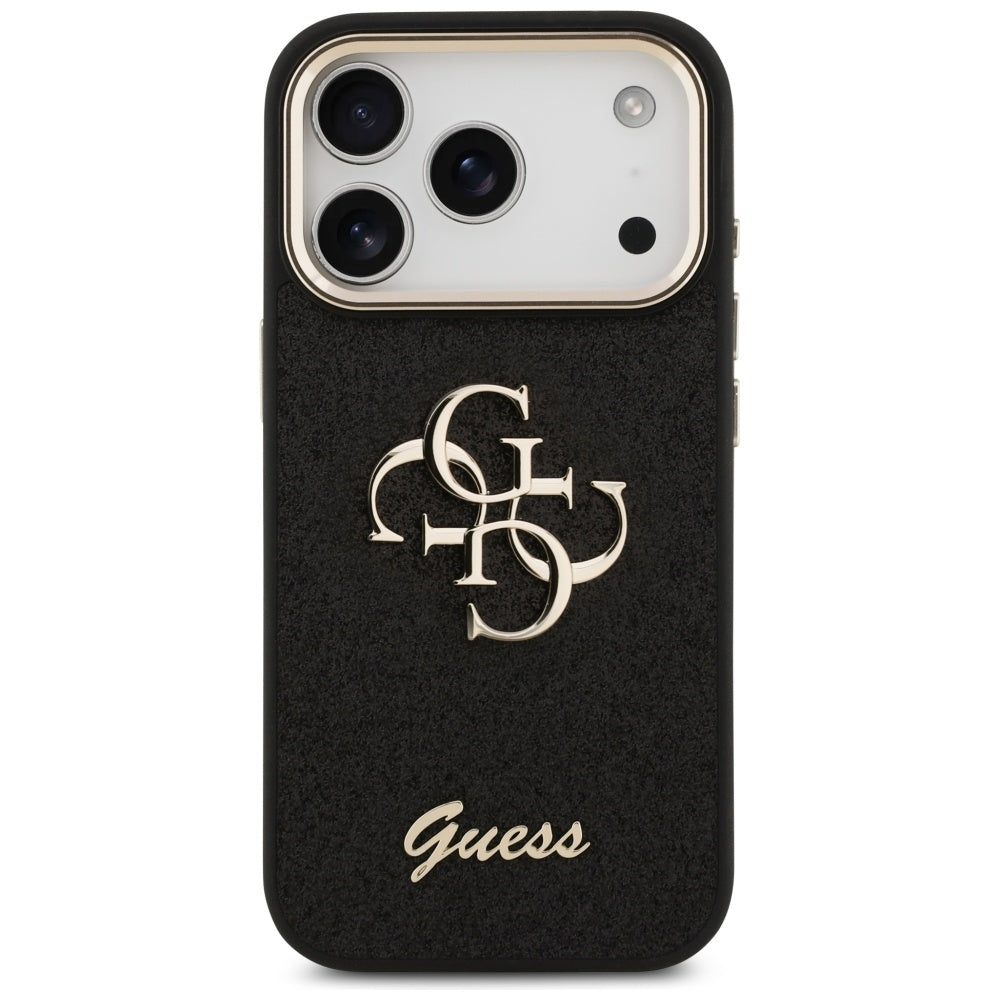 Skyddsfodral för Apple iPhone 17 Pro, Guess, Fixed Glitter Big 4G Metal Frame, Svart