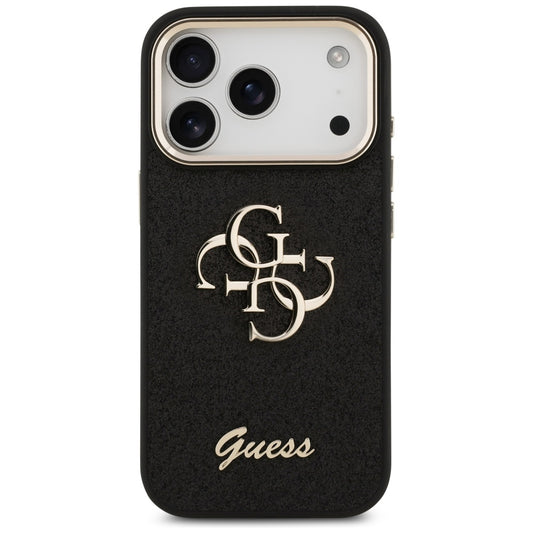 Skyddsfodral för Apple iPhone 17 Pro, Guess, Fixed Glitter Big 4G Metal Frame, Svart