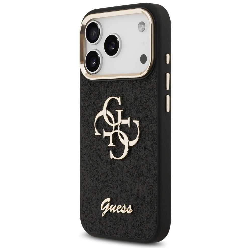 Skyddsfodral för Apple iPhone 17 Pro, Guess, Fixed Glitter Big 4G Metal Frame, Svart