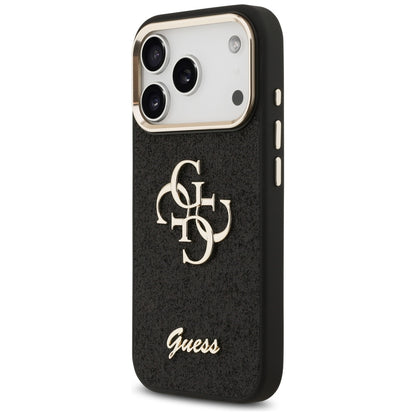 Skyddsfodral för Apple iPhone 17 Pro, Guess, Fixed Glitter Big 4G Metal Frame, Svart