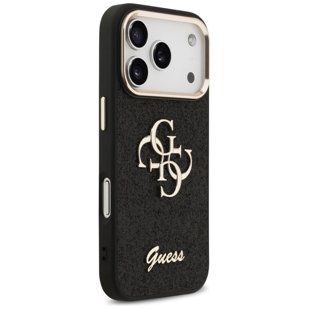 Skyddsfodral för Apple iPhone 17 Pro, Guess, Fixed Glitter Big 4G Metal Frame, Svart