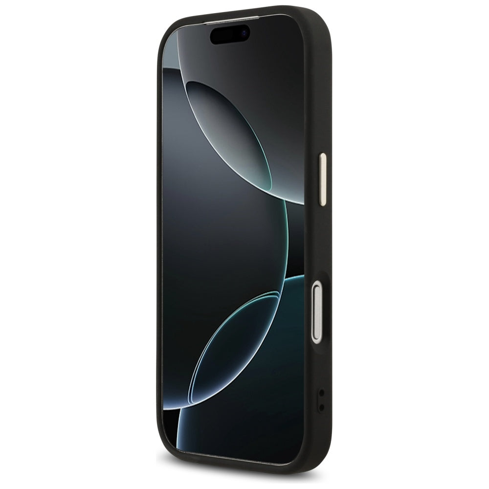 Skyddsfodral för Apple iPhone 17 Pro, Guess, Fixed Glitter Big 4G Metal Frame, Svart