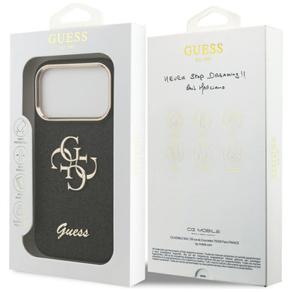 Skyddsfodral för Apple iPhone 17 Pro, Guess, Fixed Glitter Big 4G Metal Frame, Svart
