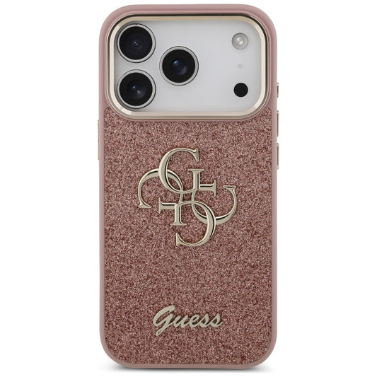Skyddsfodral för Apple iPhone 17 Pro, Guess, Fixed Glitter Big 4G Metal Frame, Rosa