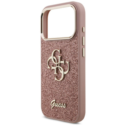 Skyddsfodral för Apple iPhone 17 Pro, Guess, Fixed Glitter Big 4G Metal Frame, Rosa