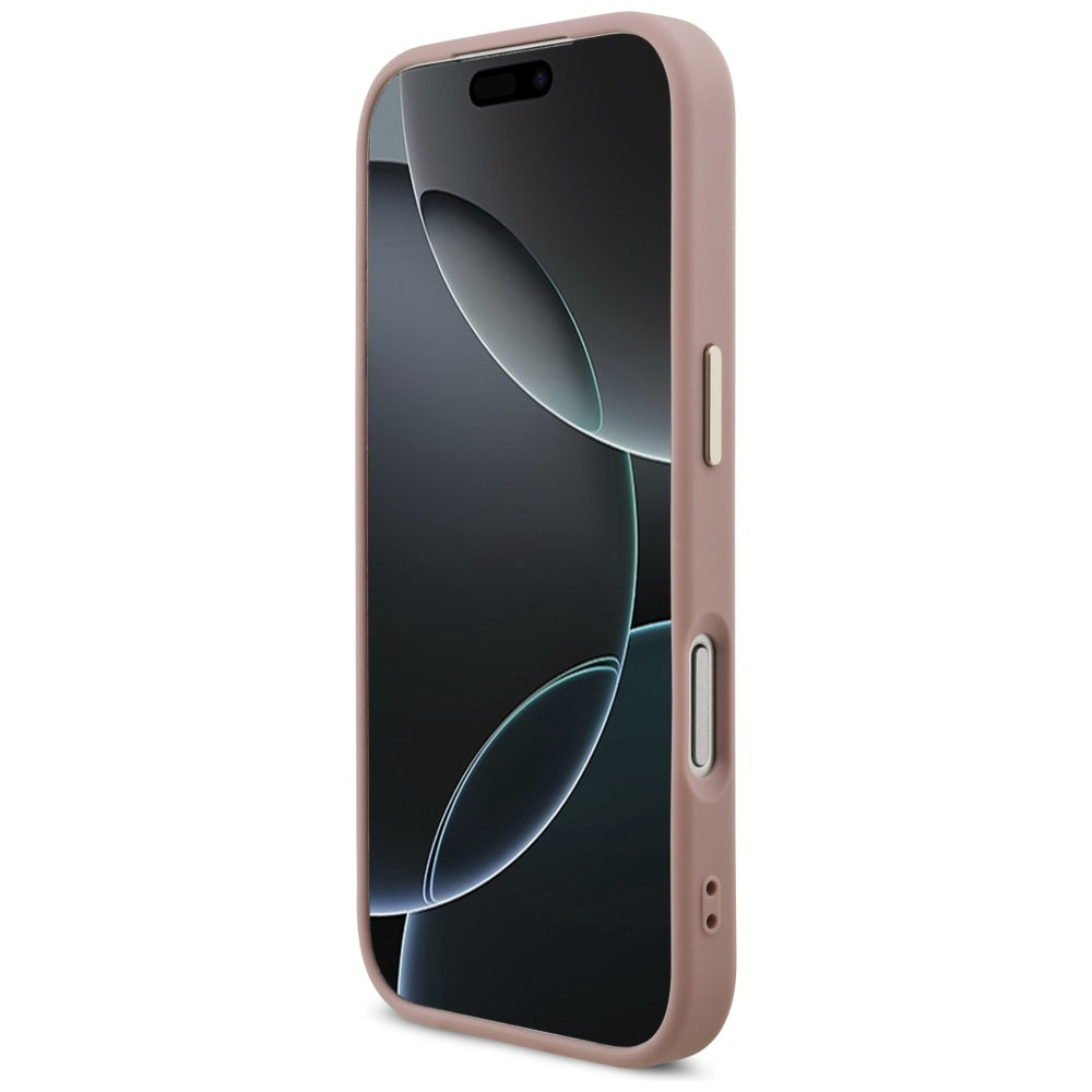 Skyddsfodral för Apple iPhone 17 Pro, Guess, Fixed Glitter Big 4G Metal Frame, Rosa