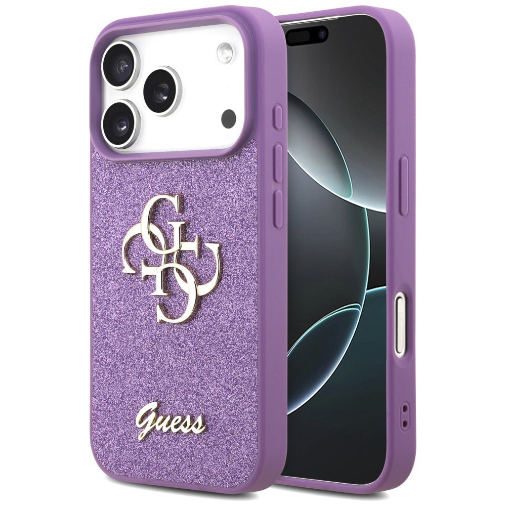 Skyddsfodral för Apple iPhone 17 Pro, Guess, Fixed Glitter Big 4G, Lila