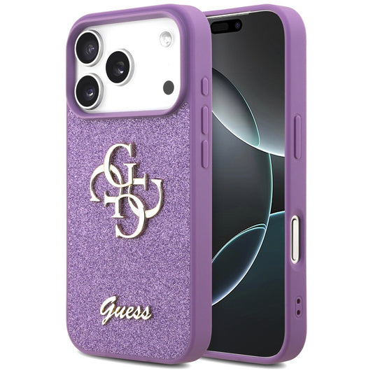 Skyddsfodral för Apple iPhone 17 Pro, Guess, Fixed Glitter Big 4G, Lila