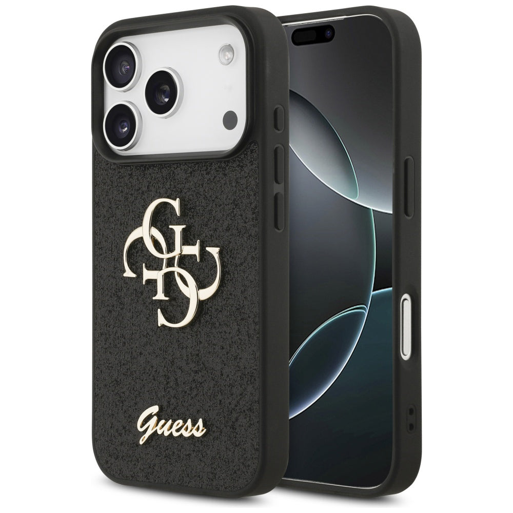 Skyddsfodral för Apple iPhone 17 Pro, Guess, Fixed Glitter Big 4G, Svart