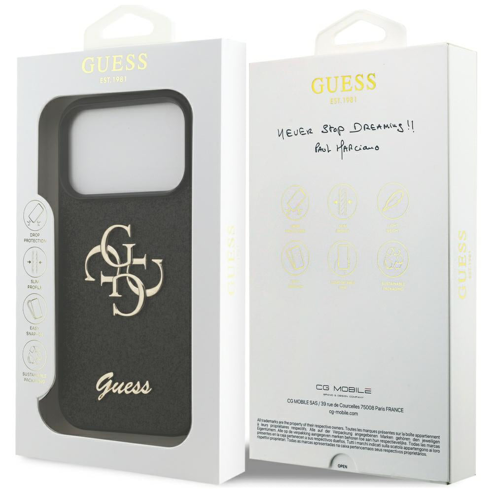 Skyddsfodral för Apple iPhone 17 Pro, Guess, Fixed Glitter Big 4G, Svart
