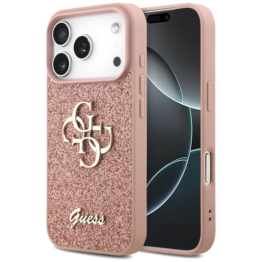 Skyddsfodral för Apple iPhone 17 Pro, Guess, Fixed Glitter Big 4G, Rosa
