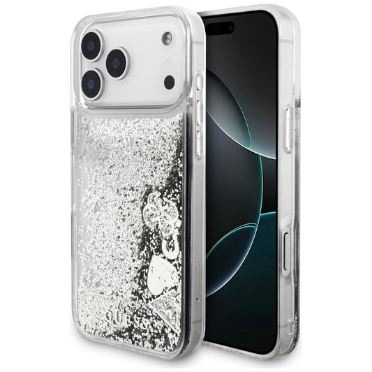 Skyddsfodral för Apple iPhone 17 Pro, Guess, Liquid Glitter Charms, Silver