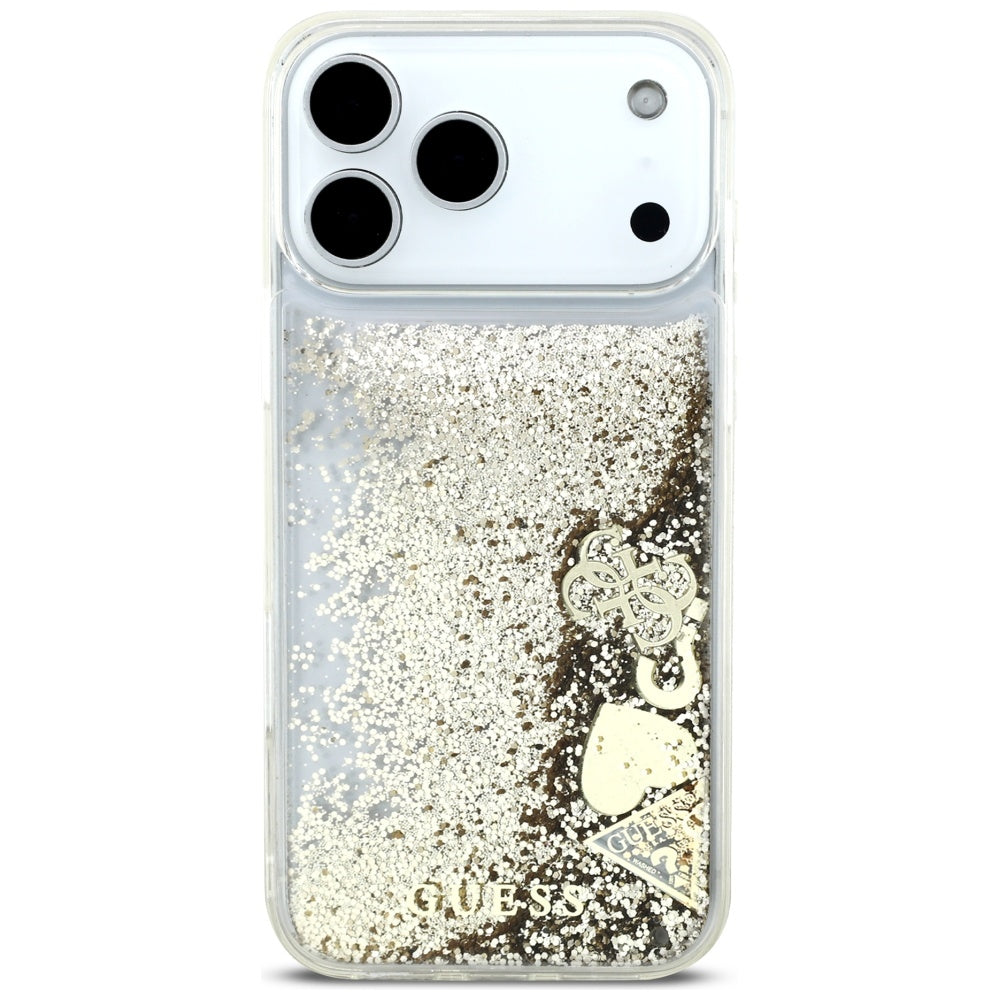 Skyddsfodral för Apple iPhone 17 Pro, Guess, Liquid Glitter Charms, Guld